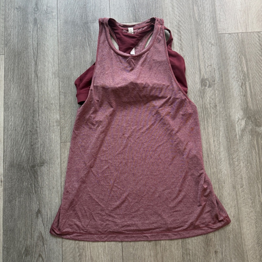 Lululemon Built In Bra Tank Size 10 Burgundy Heather Racerback Long Strappy